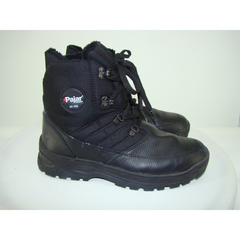 Pajar Canada Men's Black Leather Fur Lined Waterproof Boots US 8.5 / EUR 42  DB3